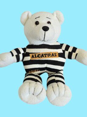 SNCO Alcatraz Bean Bag Plush Teddy Bear Prison Stripe Uniform Reject: Too Cute